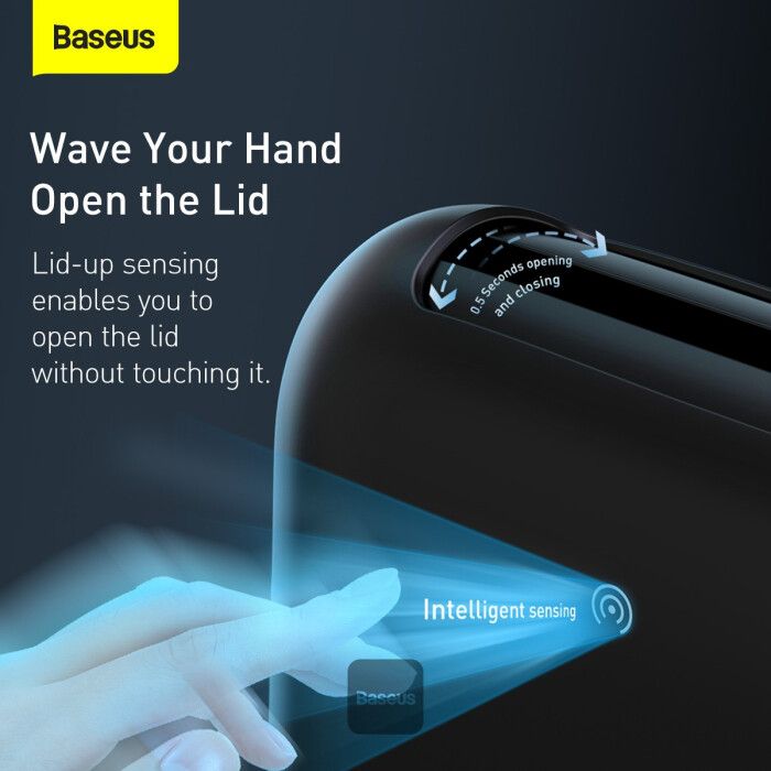 Baseus Smart Cleaner Auto Car Trash Can (Free Trash Bags 2 Rolls/60 Each) Black