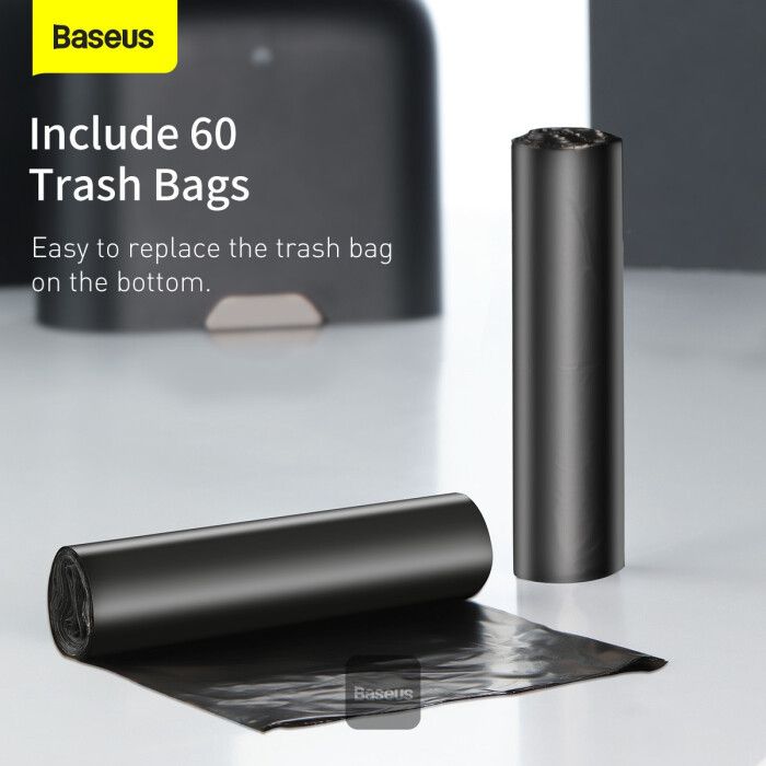 Baseus Smart Cleaner Auto Car Trash Can (Free Trash Bags 2 Rolls/60 Each) Black