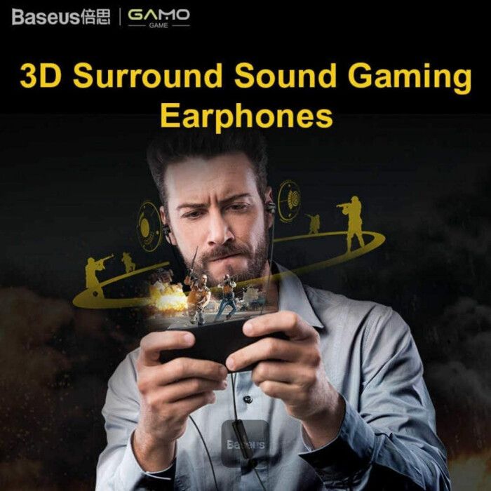 Baseus H08 Gamo Dual Driver Wired Earphone with Mic 3D Surround Stereo Sound Earpiece For Phone Support Movie/Gaming/Music