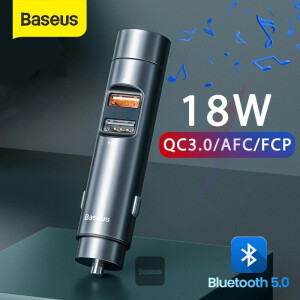 Baseus Bluetooth 5.0 FM Transmiter and Car Charger 3A 18W PPS Quick Charge 3.0 Dark Grey