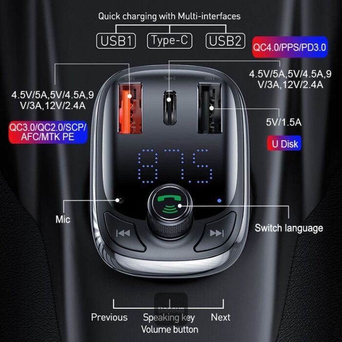 Bluetooth FM Transmitter Car MP3 Player Handsfree Wireless Radio Audio Adapter with USB Disk/SD Card