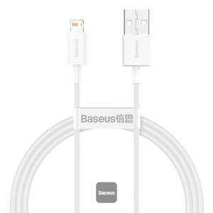 Baseus Superior Series USB to Lightning-Fast Charging Cable Data Transfer 2.4A for iPhone 13 12 11 Pro Max Mini XS X 8 7 6 5 SE iPad and More 1M White