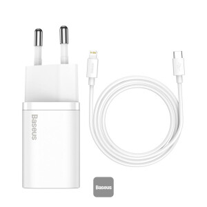 Baseus 20W PD Mini Charger Super Si Quick Type-C Charger For iPhone12 11 Xs 8 Xiaomi SE PD3.0 QC3.0 Portable Travel Fast Charger with Cable EU White