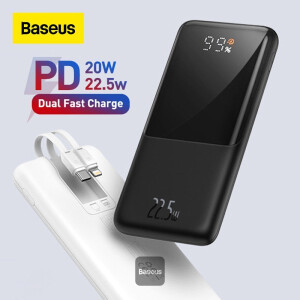 10000 mAh Fast Charge Power Bank with Built-in Type C & Lightning Cable