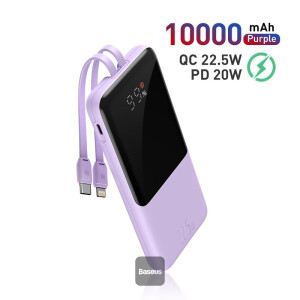 Baseus 22.5W 10000mAh Fast Charge Power Bank with Built-in Type C & Lightning Cable Portable External Battery Charger 5A USB C PD 3.0 For Huawei iPhone 13 12 Pro Xiaomi