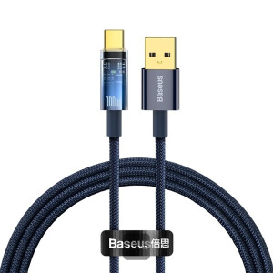 Baseus USB C Cable 100W 6A Fast Charging Auto Power-Off Type C Data Cable Anti-Bending Phone Cable For Huawei Xiaomi Samsung Blue