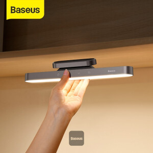 Baseus ضوء ليلي معلق مغناطيسي LED للطاولة مصباح ستبليس يعتم مصباح مكتبي قابل لإعادة الشحن مصباح خزانة لغرفة النوم والمطبخ رمادي
