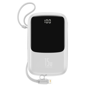Baseus 10000mAh Power Bank 3A Fast Charging Dual USB Ports 2-in-1 Portable Charger - White