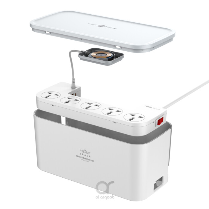 Power Strip Tower with Wireless Charger [max 15W], 2M Cable [Plug Type F]