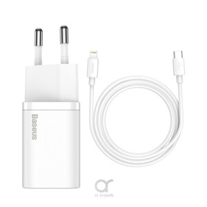 Baseus Super Si Quick Charger 1C 20W EU Sets White (With Baseus Simple Wisdom Data Cable Type-C to iPhone 1m White)
