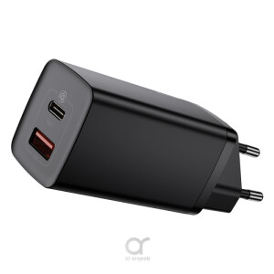 Baseus 65W GaN Charger Dual Port QC 3.0 PD3.0 Quick Laptop Charger Fast Charger For iPhone Xiaomi Type C PD USB Charger Black أسود