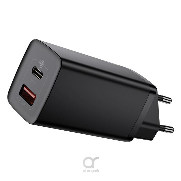 Arqoob - Baseus 65W GaN2 Charger Dual Port QC 3.0 PD3.0 Quick Laptop  Charger Fast Charger For iPhone Xiaomi Type C PD USB Charger Black