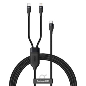 Baseus Flash Series One-for-two Fast Charging Data Cable Type-C to Lightning and USB C 100W 1.2m Black