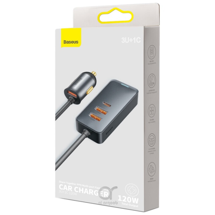 Arqoob - Baseus 120w Multi USB Car Charger QC3.0 & PD 3.0 30w x 4