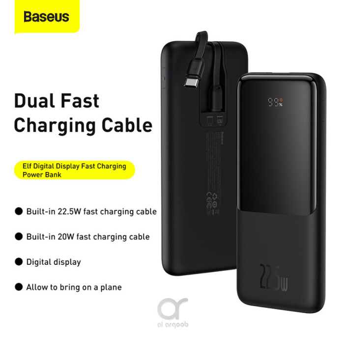 Baseus Portable Charger Power Bank,22.5W 10000mAh Fast Charging Portable  Phone Charger with Built in USB-C and iOS Output Cable, LED Display  Portable