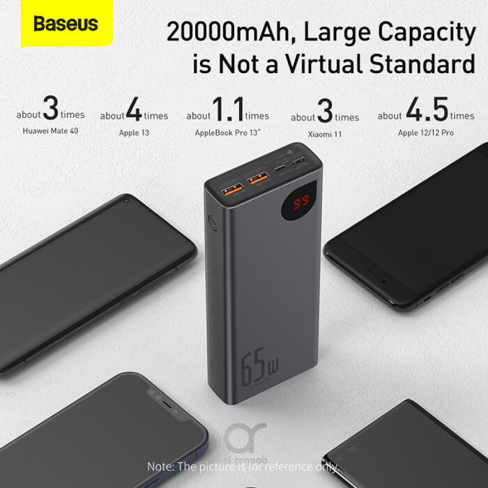 Baseus Adaman power bank 2x USB / 1x USB Type C / 1x micro USB 20000mAh 65W  Quick Charge 4.0 Power Delivery Black (PPIMDA-D01) - ✓