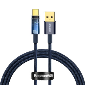 Baseus USB C Cable 100W 6A سريع الشحن التلقائي التيار الكهربائي نوع C كابل بيانات مضاد للانحناء الهاتف لهواوي Xiaomi Samsung Blue