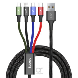 Baseus 4 in 1 USB to Lightning، Dual Type C and Micro Charging Cable Sync for iPhone Samsung s9 s8 Plus Note 9 8