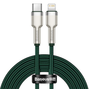 Baseus Cafule Series كابل بيانات معدني من النوع C إلى Lightning iPhone PD 20W 2m - أخضر