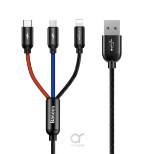 Baseus 3 in 1 Cable 3 Primary Colors Type C, Lightning , Micro 3A 1.2M