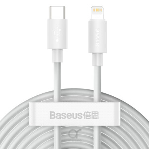 Baseus USB Type C Cable For iPhone 13 12 Pro Max 20W PD Fast Charge USB C to Lightning Cable For iPhone 8 Xr Charger Data Cable 1.5M White Pack of 2 - White