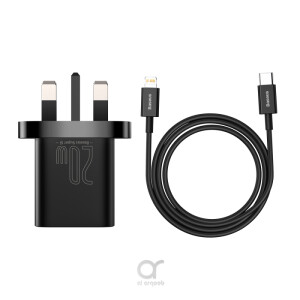 Baseus 20W PD Mini Charger Super Si 1C Wall Charger USB Type C UK and USB Type C - Lightning cable 1M Black