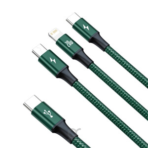 Baseus Rapid Series 3-In-1 Fast Charging Data Cable Type-C To M+L+C Pd 20w 1.5m Green