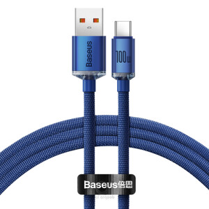 Cable Baseus Crystal Shine cable USB to USB-C, 5A, 100W, 1.2m blue