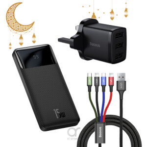 Bundle 3 (Baseus Compact charger 3x USB 17W + Baseus USB 4in1 cable + Baseus Bipow Digital Display Power bank 10000mAh 15W)