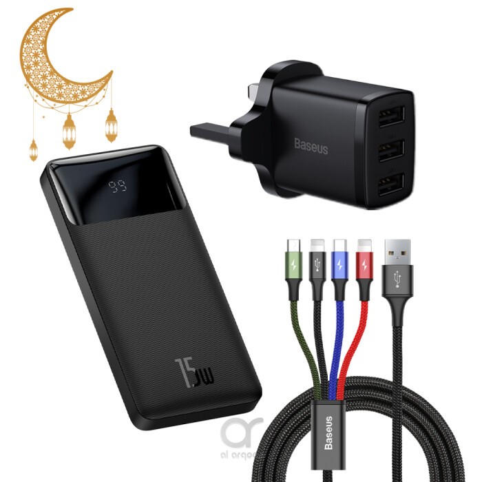 Bundle 3 (Baseus Compact charger 3x USB 17W + Baseus USB 4in1 cable + Baseus Bipow Digital Display Power bank 10000mAh 15W)