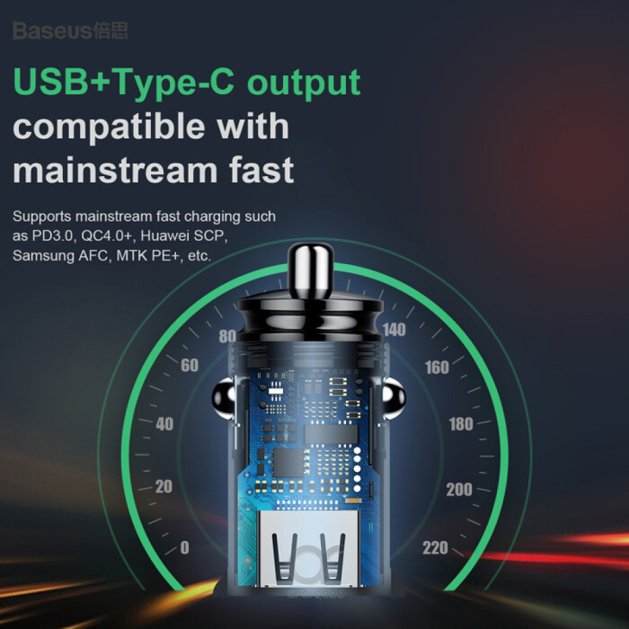 Baseus Circular PPS smart car charger with USB Quick Charge 4.0 QC 4.0 and USB