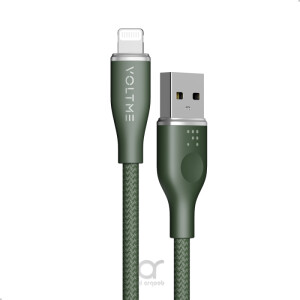 كابل من النايلون المزدوج من نوع Voltme Powerlink Rugg من USB A إلى Lightning 3A - موصل من سبائك الزنك بطول 1.2 متر - أخضر