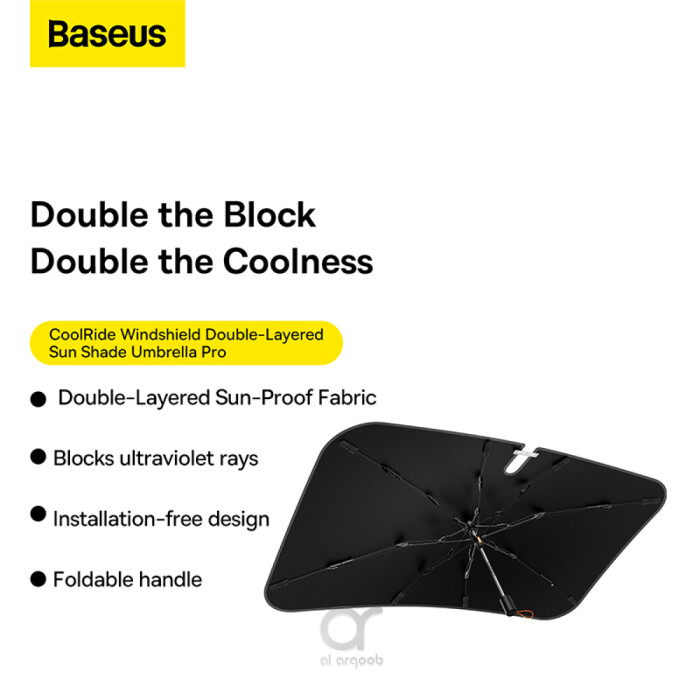 Arqoob - Baseus CoolRide Doubled-Layered Windshield Sun Shade Umbrella Pro  Large Cluster Black - Size: L
