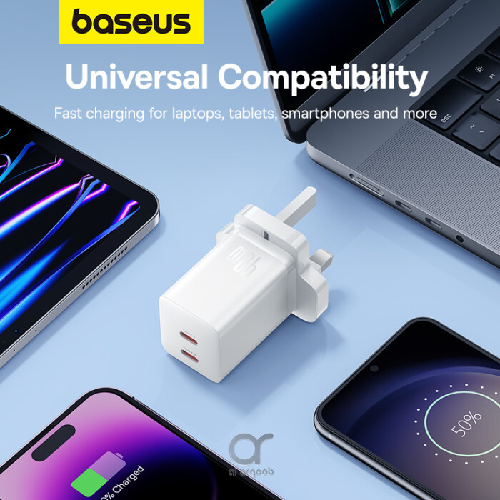 Baseus PD 40W Dual Type C Fast Charger - USB C GaN5 Pro Charging Adapter for MacBook Pro, iPhone 15/14/13, Samsung Galaxy, Pixel, iPad, AirPods, iWatch - White