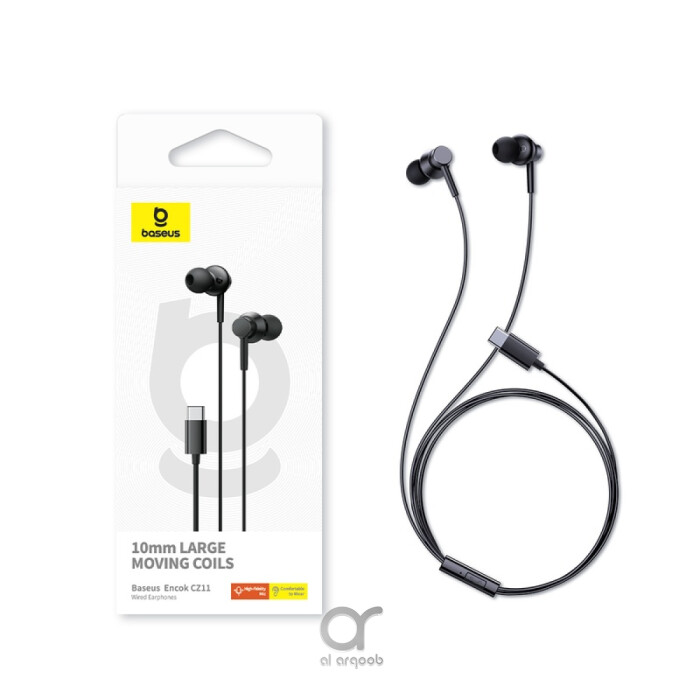 Baseus Encok CZ11 Type-C Wired Headphone, In-Ear Headset USB-C Earphone With Mic - Black