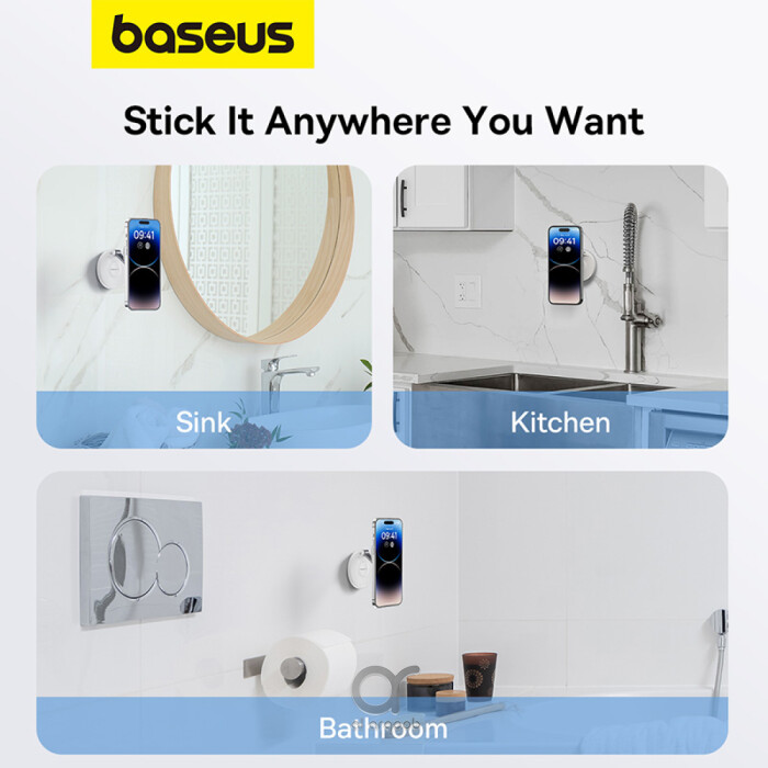 Baseus MagPro series: Wall-mounted, space-saving, and multifunctional phone holder. Versatile with universal compatibility. Rotates 360° for flexible viewing. Strong magnet for secure iPhone 12/13/14/15 Series attachment. Mini & compact foldable design, 180° angle adjustment, skin-friendly silicone pad for scratch protection. Durable ABS+PC materials ensure longevity.