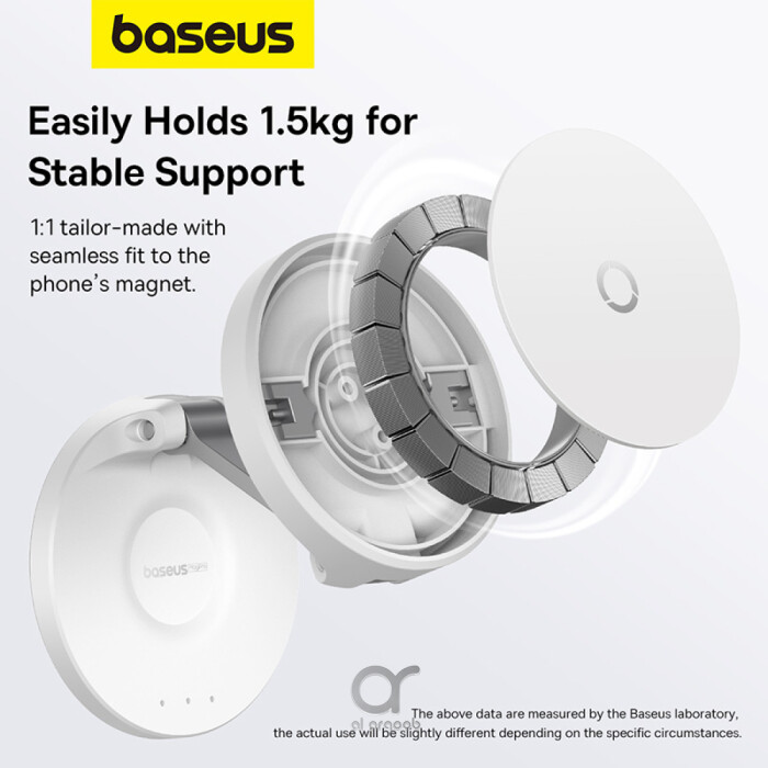 Baseus MagPro series: Wall-mounted, space-saving, and multifunctional phone holder. Versatile with universal compatibility. Rotates 360° for flexible viewing. Strong magnet for secure iPhone 12/13/14/15 Series attachment. Mini & compact foldable design, 180° angle adjustment, skin-friendly silicone pad for scratch protection. Durable ABS+PC materials ensure longevity.