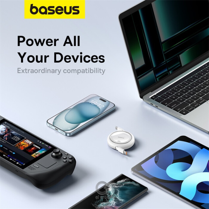 50% charge on your MacBook Pro in 35 minutes and up to 80% charge on the Samsung S22 Ultra Baseus Mini 100W retractable cable, safe & fast for all your devices