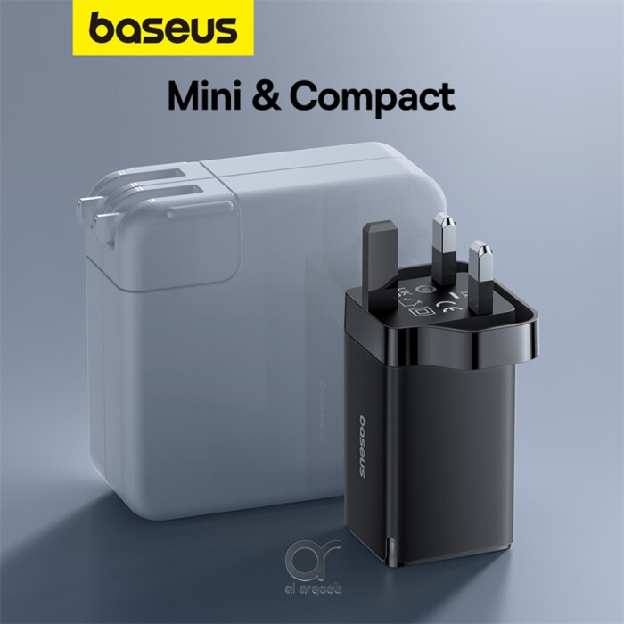 Baseus GaN5 Pro 65W 3 Port Fast Charger | 2 Type-C + USB-A, UK Plug | Compatible With Laptop, MacBook Pro/Air, iPad Pro, iPhone 15 Pro Max, Samsung S23 - Black