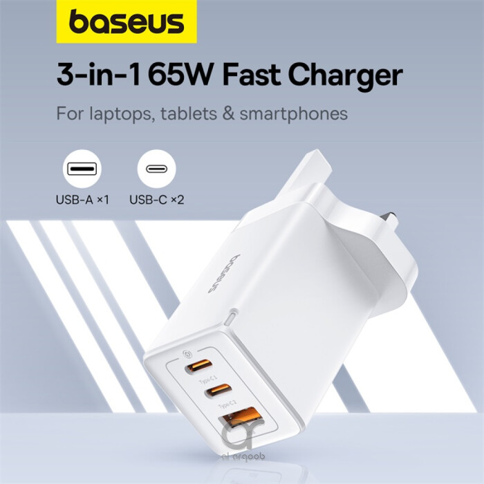 Baseus GaN5 Pro 65W 3-Port USB Quick Charger PD3.0 QC 4.0 - Black