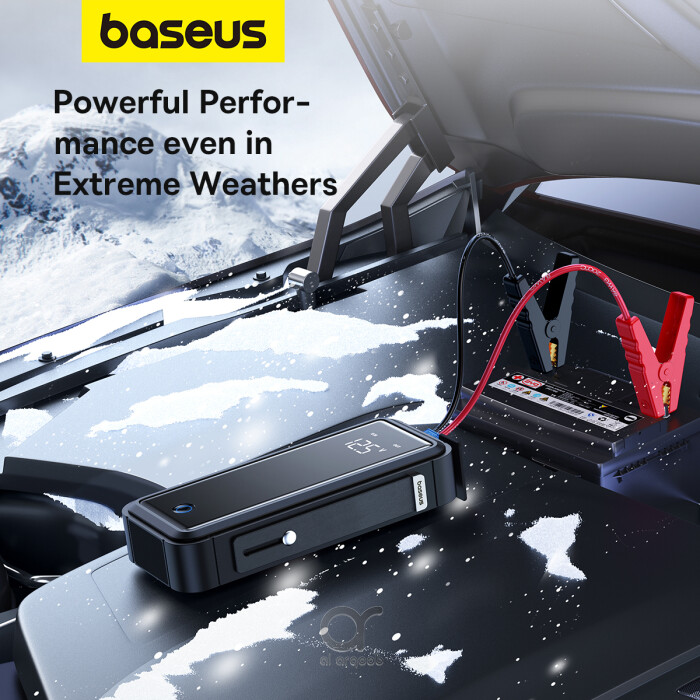Baseus Super Capacitor Car Jump Starter - 3000A, 12V, Battery-Less Portable Jumper Box with Digital Display and Jumper Cables. Ideal for up to 10.0L Gas, 8L Diesel