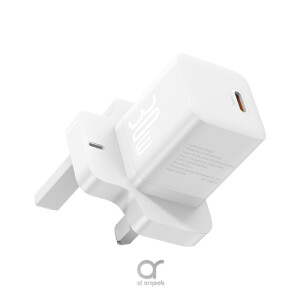 Baseus GaN5 30W Type-C Mini Fast Charger | UK Plug | Compatible With MacBook Pro/Air, iPad Pro, iPhone 15 Pro Max, Samsung S23 - White