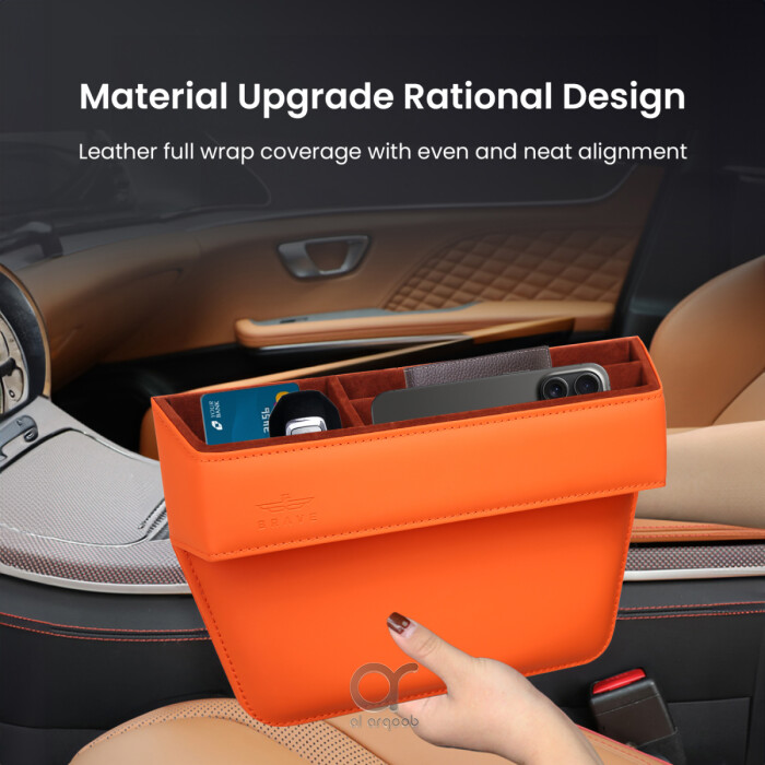 Brave premium car seat gap organizer featuring high-quality PU leather material and convenient storage space for essentials