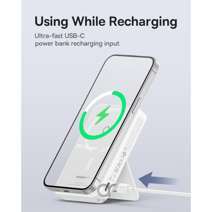 Baseus MagPro 5000mAh Wireless Fast Charging Power Bank PD 20W  With Magnetic Stand - White
