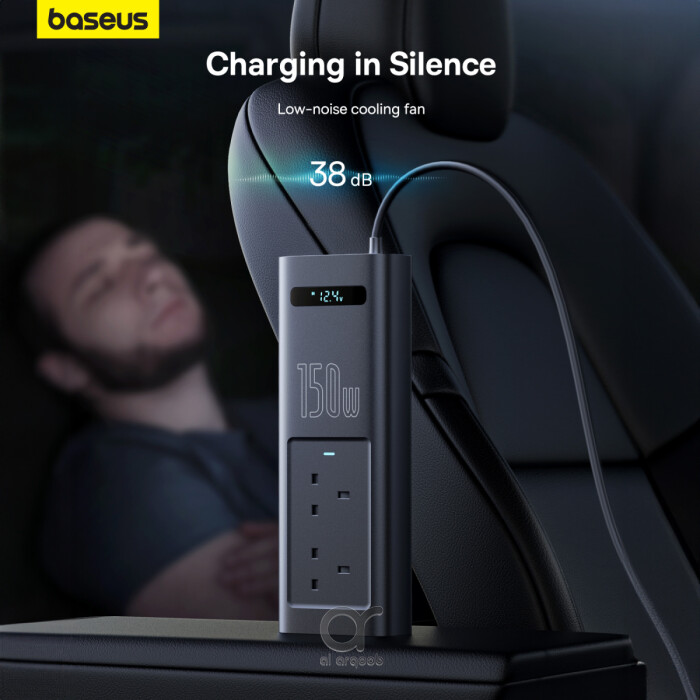 Baseus 150W Power Inverter 5 Ports 1 USB A, 2 USB C, 2 AC Outlets 220V 240V UK Fast Charging