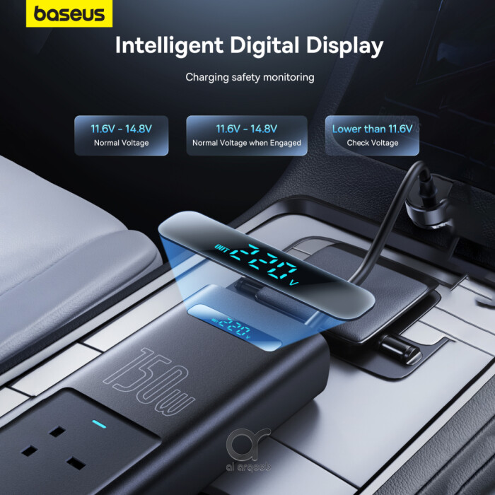 Baseus 150W Power Inverter 5 Ports 1 USB A, 2 USB C, 2 AC Outlets 220V 240V UK Fast Charging