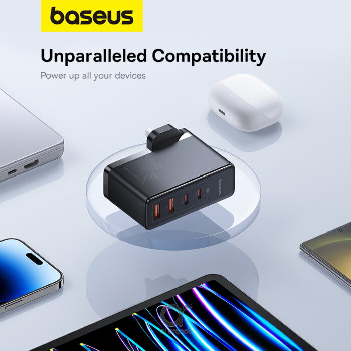Baseus GaN5 Pro 100W 4 Port Fast Charger  2 Type-C + 2 USB-A, UK Plug with 100W Fast Charging Data Cable Type-C (20V5A) 1M
