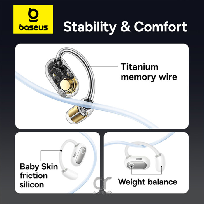 Baseus Eli Sport 1 Open-Ear Wireless Earbuds With IPX4 Waterproof, TWS, ENC Mics, & Detachable Neckband - Stellar White