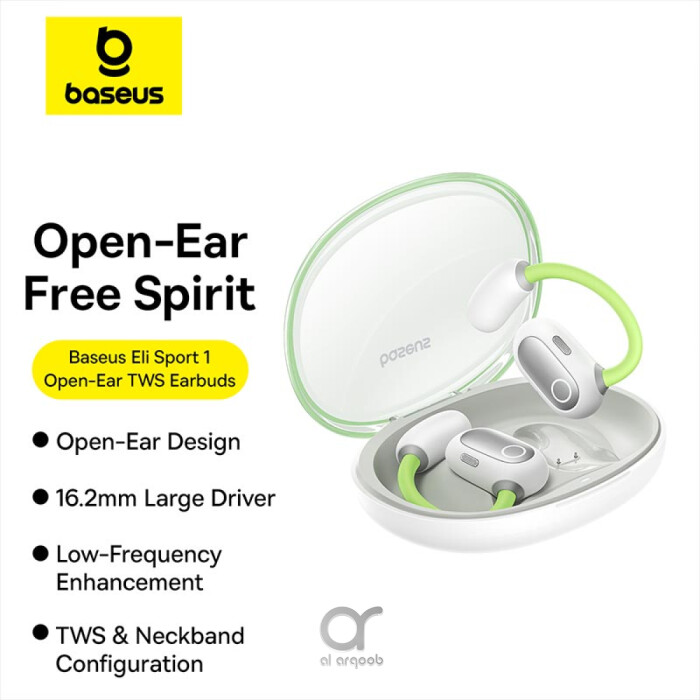 Baseus Eli Sport 1 Open-Ear Wireless Earbuds With IPX4 Waterproof, TWS, ENC Mics, & Detachable Neckband - Aurora Green