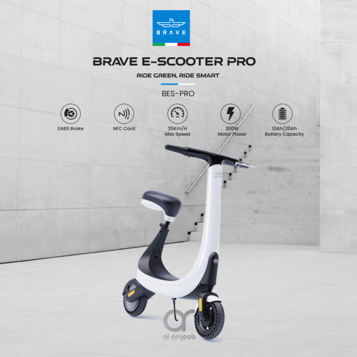 Brave Electric Scooter PRO With Dual Suspension And Full Twist Throttle, Max Speed 25Km/h And Range Upto 70Km On Single Charge | BES-PRO - White